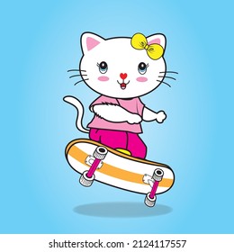 ilustración vectorial del lindo gato patinador alegremente