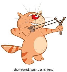 Vector Illustration of a Cute Cat and Slingshot . Cartoon Character svg