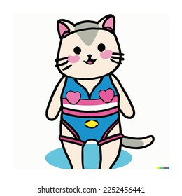 Ilustración vectorial de un gato lindo con traje de baño