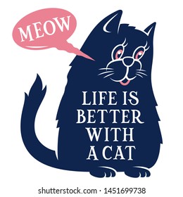 Vector illustration of a cute Cat for t shirt printing. Funny graphic slogan for Child t-shirt design