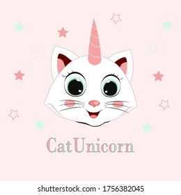 Vector illustration cute Cat Unicorn .Can be used for kid's clothing. Use for print, surface design, fashion wear. For design of album, scrapbook, card and invitation