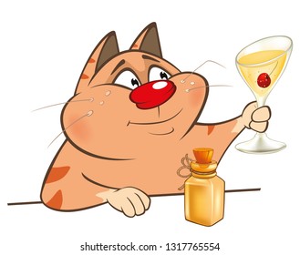 Vector Illustration of a Cute Cat and a Valerian. Cartoon Character