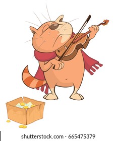 Vector Illustration of a Cute Cat Violinist. Cartoon Character