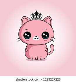 Vector illustration of a cute cat wearing a crown while smiling