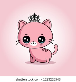 Vector illustration of a cute cat wearing a crown while having a happy smile