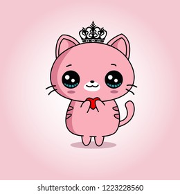 Vector illustration of a cute cat wearing a crown while having a happy smile