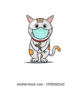 Vector illustration of cute cat wearing a mask to prevent covid 19