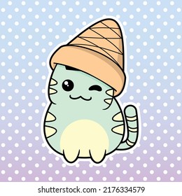vector illustration of cute cat wearing a cone hat