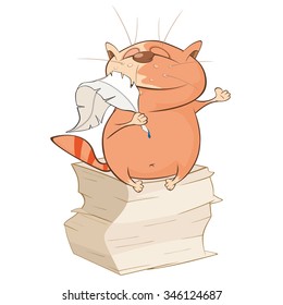 Vector Illustration of a Cute Cat Writer. Cartoon Character