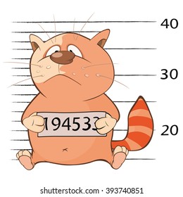 Vector Illustration Of A Cute Cat.Criminal Mug Shot. Cartoon Character