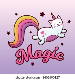 Vector illustration. Cute Caticorn. Cat unicorn. Cartoon character