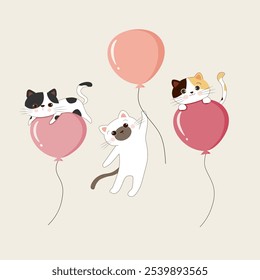 Ilustración vectorial de gatos lindos con globos  