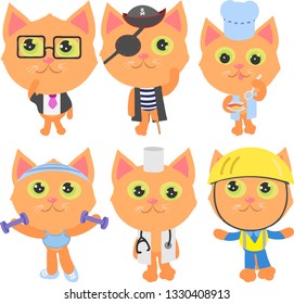 Vector illustration with cute cats of different professions.