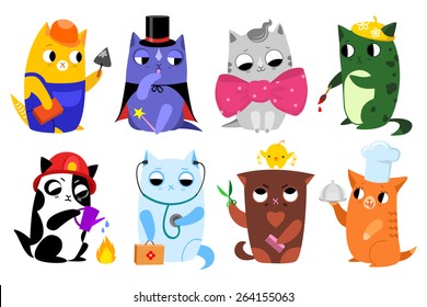 Vector illustration with cute cats of different professions.