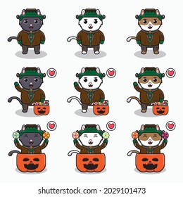 Vector illustration of cute cats with Frankenstein halloween costume. cat character vector design. Good for icon, label, sticker, clipart.