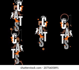 Vector illustration of a cute cats for packaging design, pet shop, prints, covers, t shirts, posters, header, signboard, showcase, lettering, borders