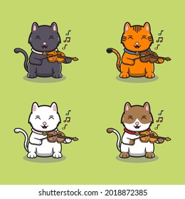 Vector illustration of cute cats playing Violin. Maneki neko. Lucky cat character vector design. Cartoon character design set.