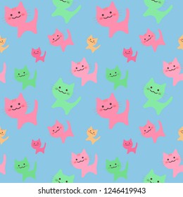Vector Illustration : Cute cats seamless pattern on white background