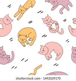 Vector illustration, Cute cats, seamless pattern