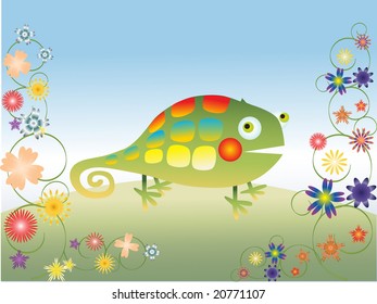  vector illustration of a cute chameleon lizard