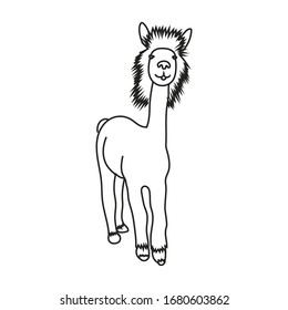 Vector illustration of cute character alpaca. Isolated outline cartoon illustration.