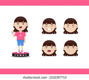 Vector illustration, cute character of a beautiful girl with various expressions.
