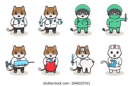 Vektorgrafik von Cute Character Cartoon von Cat Doctor. Gut für Etiketten, Aufkleber, Clipart. weißer isolierter Hintergrund