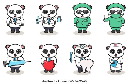 Vector illustration of Cute Character Cartoon of Panda Doctor. Good for label, sticker, clipart. white isolated background