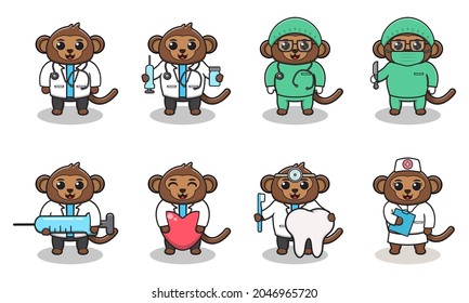 Vector illustration of Cute Character Cartoon of Monkey Doctor. Good for label, sticker, clipart. white isolated background
