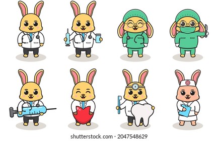 Vector illustration of Cute Character Cartoon of Rabbit Doctor. Good for label, sticker, clipart. white isolated background