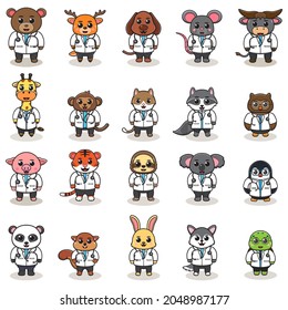 Vector illustration of Cute Character Cartoon of Animal Doctor. Good for label, sticker, clipart. white isolated background