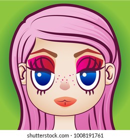 Vector illustration with a cute character. Female cartoon portrait.