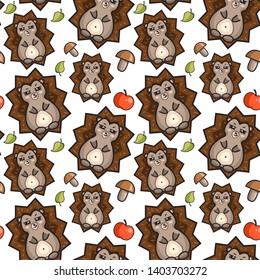 Vector  illustration of cute character. Funny kawaii hedgehog. Seamless pattern