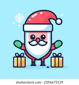 vector illustration of cute character mascot Santa giving gifts flat design