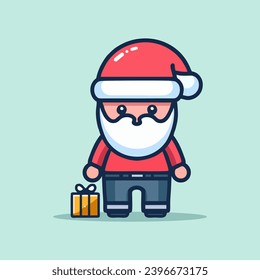 vector illustration of cute character mascot Santa giving gifts