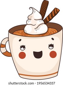 Vector illustration of cute character mug with coffee.