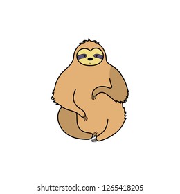 Vector illustration of cute character sloth. Isolated cartoon baby climbing sloths. Hand drawn jungle animal hanging on a branch of tree. Drawing for print, fabric, textile, poster etc. 