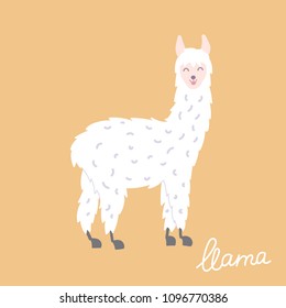 Vector illustration of cute character south llama. Isolated outline cartoon baby lama. Hand drawn Peru animal guanaco, alpaca, vicuna. Drawing for print, fabric, textile, poster etc. 