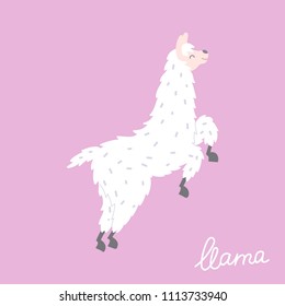 Vector illustration of cute character south llama. Isolated outline cartoon baby lama. Hand drawn Peru animal guanaco, alpaca, vicuna. Drawing for print, fabric, textile, poster etc. 