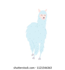 Vector illustration of cute character south llama. Isolated outline cartoon baby lama. Hand drawn Peru animal guanaco, alpaca, vicuna. Drawing for print, fabric, textile, poster etc. 