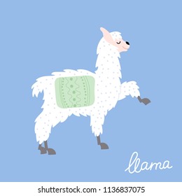 Vector illustration of cute character south llama. Isolated outline cartoon baby lama. Hand drawn Peru animal guanaco, alpaca, vicuna. Drawing for print, fabric, textile, poster etc. 