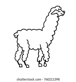 Vector illustration of cute character south America lama. Isolated outline cartoon baby llama. Hand drawn Peru animal  guanaco, alpaca, vicuna. Drawing for print, fabric, textile, poster etc