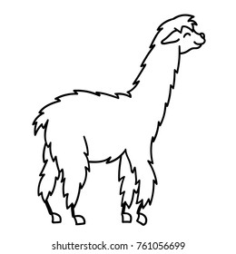 Vector illustration of cute character south America lama. Isolated outline cartoon baby llama. Hand drawn Peru animal  guanaco, alpaca, vicuna. Drawing for print, fabric, textile, poster etc