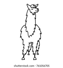Vector illustration of cute character south America lama. Isolated outline cartoon baby llama. Hand drawn Peru animal  guanaco, alpaca, vicuna. Drawing for print, fabric, textile, poster etc