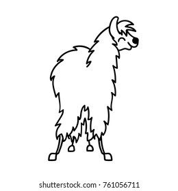 Vector illustration of cute character south America lama. Isolated outline cartoon baby llama. Hand drawn Peru animal  guanaco, alpaca, vicuna. Drawing for print, fabric, textile, poster etc