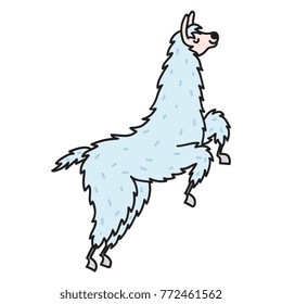 Vector illustration of cute character south lama. Isolated outline cartoon baby llama. Hand drawn Peru animal guanaco, alpaca, vicuna. Drawing for print, fabric, textile, poster etc