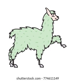 Vector illustration of cute character south lama. Isolated outline cartoon baby llama. Hand drawn Peru animal guanaco, alpaca, vicuna. Drawing for print, fabric, textile, poster etc