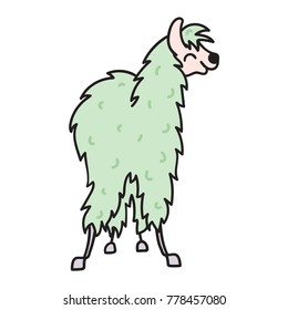Vector illustration of cute character south lama. Isolated outline cartoon baby llama. Hand drawn Peru animal guanaco, alpaca, vicuna. Drawing for print, fabric, textile, poster etc