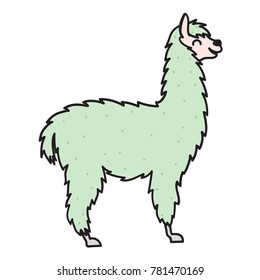 Vector illustration of cute character south lama. Isolated outline cartoon baby llama. Hand drawn Peru animal guanaco, alpaca, vicuna. Drawing for print, fabric, textile, poster etc