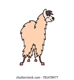 Vector illustration of cute character south America lama. Isolated outline cartoon baby llama. Hand drawn Peru animal guanaco, alpaca, vicuna. Drawing for print, fabric, textile, poster etc
